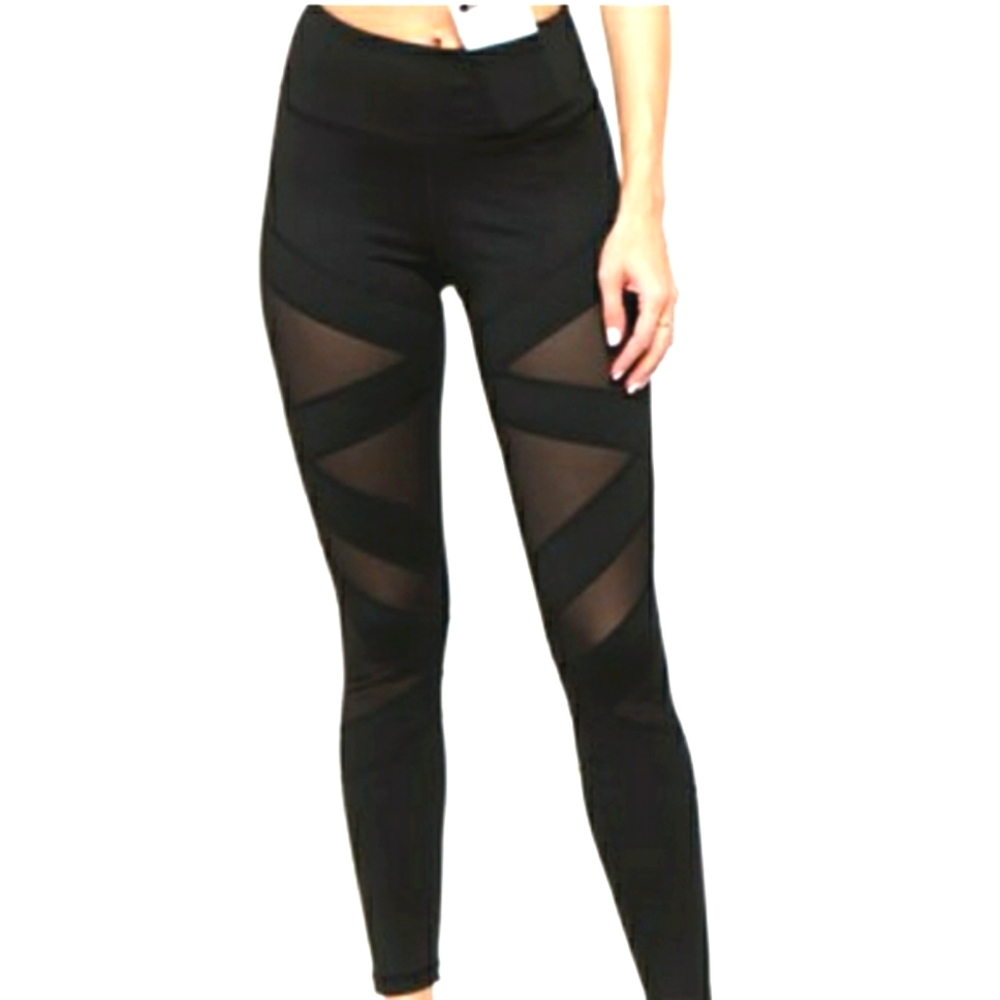 NEW Sexy Mesh Striped Spandex Stretchy High Waist Bodycon Tights Yoga Pants Gym